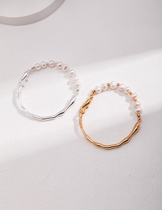 Freshwater Pearl Half Gold bangle Bracelet