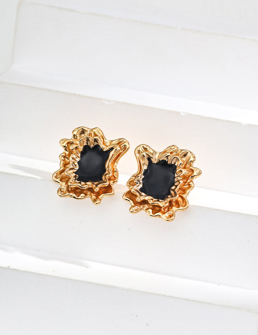 Irregular Gold Splash Frame Enamel Stud Earrings